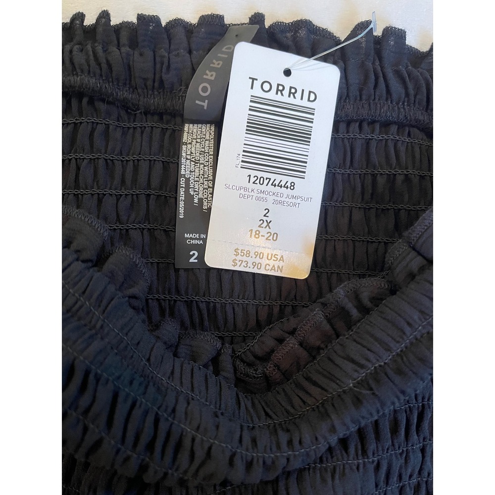 Torrid Swim Coverup Black Smocked Strapless Jumpsuit Wide Leg Plus Size 2 2X NWT - Picture 3 of 9